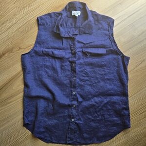 Camixa  by Celina Di Pisa   Women's navy sleeveless 100% linen shirt  sz XXL